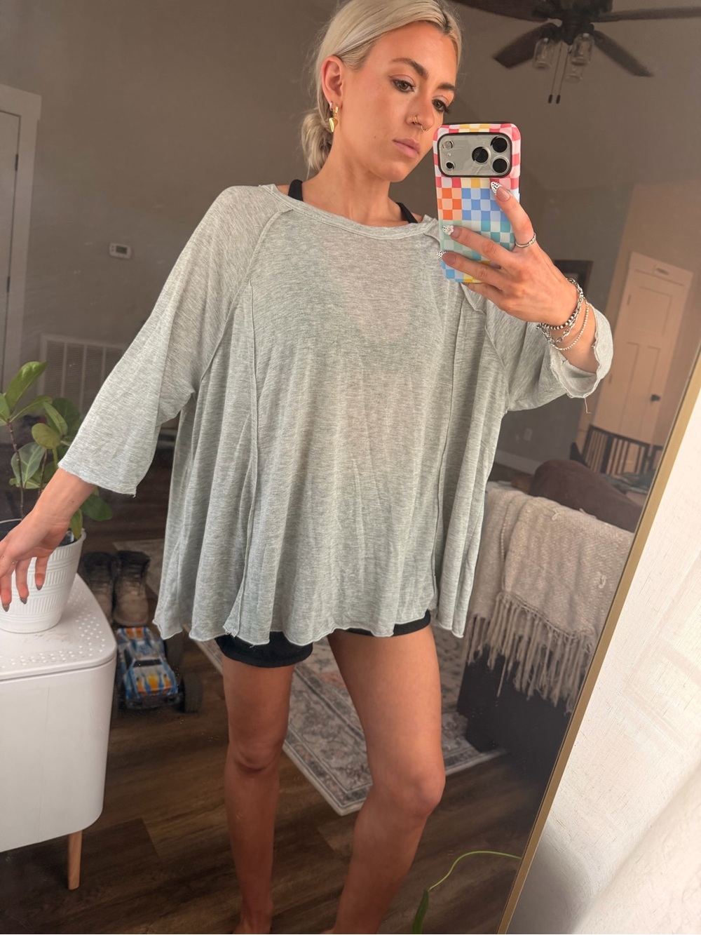 easel Flowy Top, Light Grey, Oversized, Like New, Beach Cover, Cute! 🩶